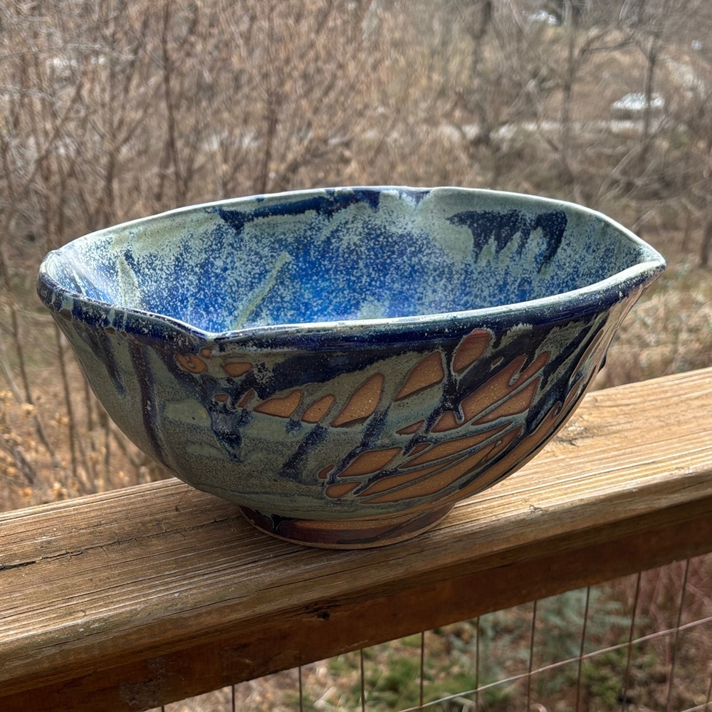 Handcrafted Blue and Green Ceramic Bowl